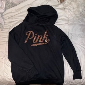VS Pink Rose-Gold Sequin Black Hoodie